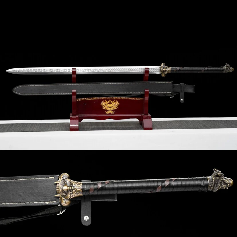 113cm Medieval Dragon Battle Sword Real Steel Samurai Metal katana Sword Battle ready Sharp weapon Samurai Sword PU leather case