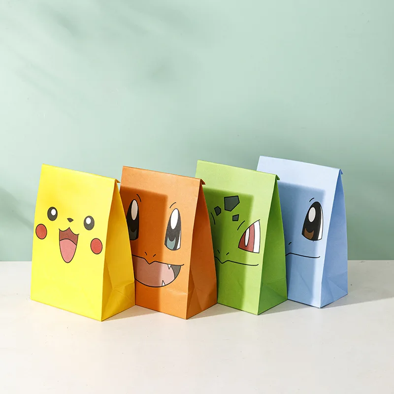 Bolsa de regalo de Pokémon Pikachu para niños, bolsa de dulces con bolsillo plano, tema de dibujos animados, suministros de juguetes para