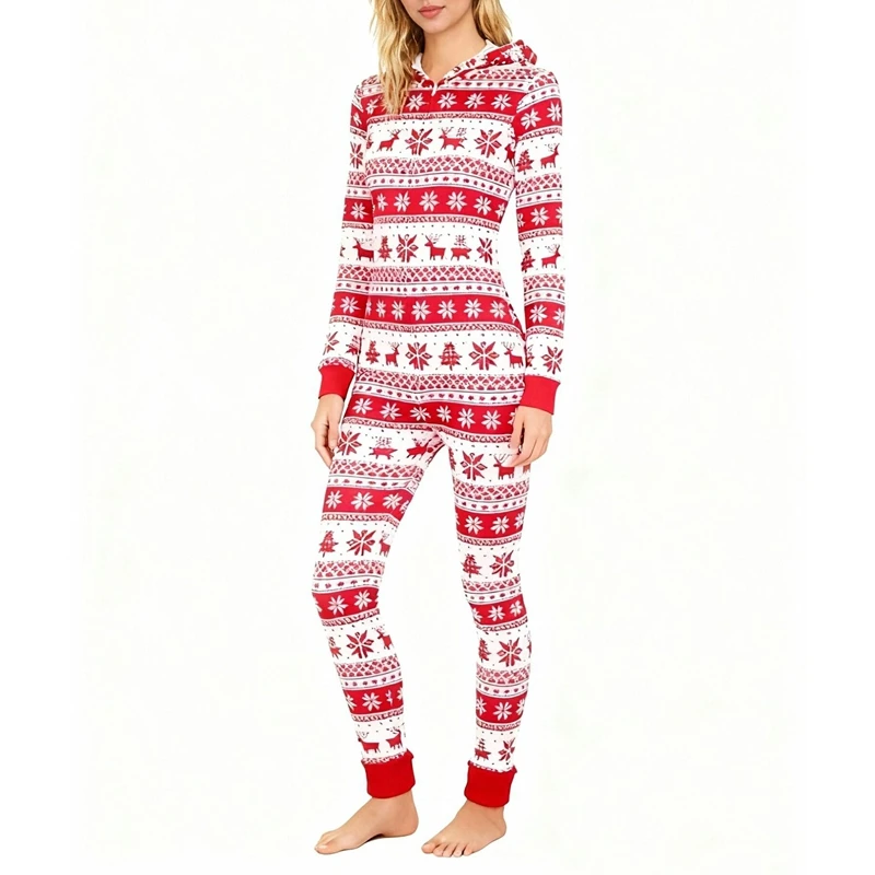 Combhasaki النساء أزياء عيد الميلاد السروال القصير منامة ندفة الثلج طباعة طويلة الأكمام زمم مقنعين سليم صالح حللا النوم المتسكعون