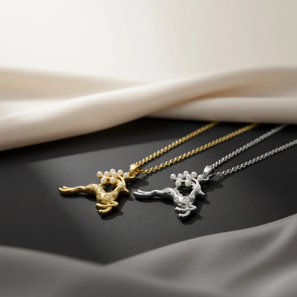 Collier en perles et zircon Lucky Deer, finition polie, artisanat raffiné, cadeau idéal pour anniversaire, fête ou célébration, pour amies et partenaires.