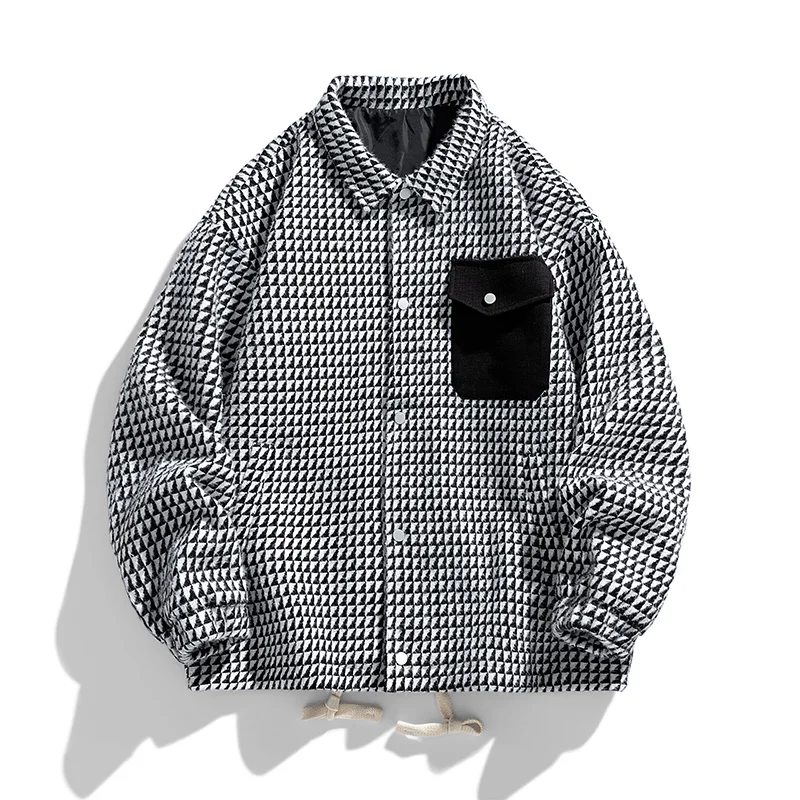 

Spring and Autumn Casual Handsome Jacket Men's Coat Trendy Brand Luxury Men's Wear Collar Jacket Checkered Decoration