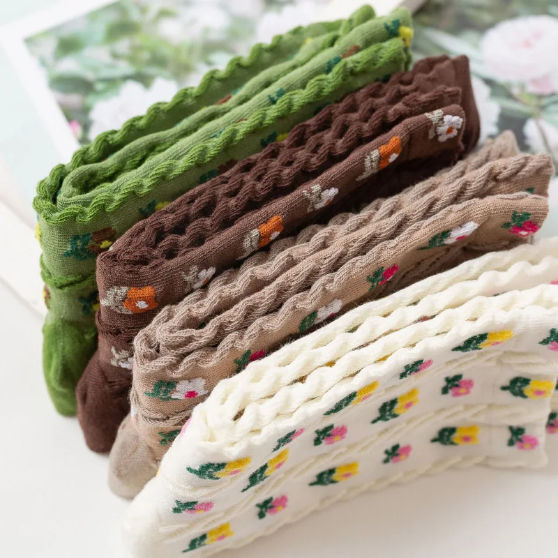 

5 пар осенне-зимних модных новых повседневных и удобных толстых хлопковых носков с цветочным принтом, милые женские носки средней длины с растениями и цветами