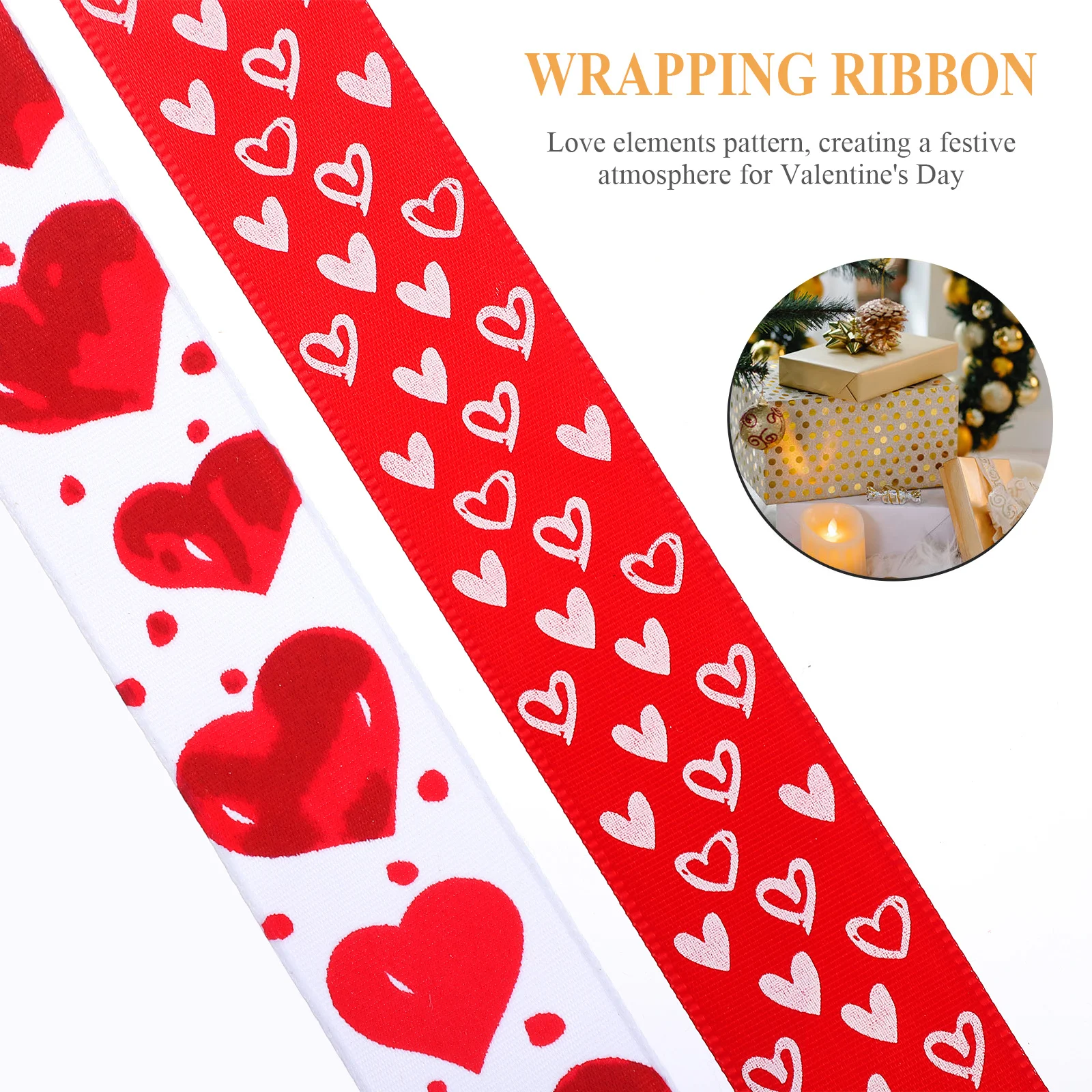 

2pcs 2 Rolls Heart Pattern Ribbon Gift Wrapping Tape Polyester Material For Festival Decoration Present Flower Package Ribbon