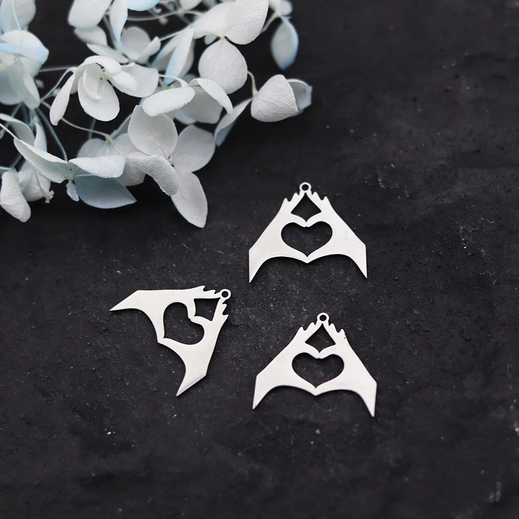 3pcs Stainless Steel Hand Pendant Valentine's Day Heart Gesture Charm For Jewelry Making DIY Bracelet Necklace Accessories