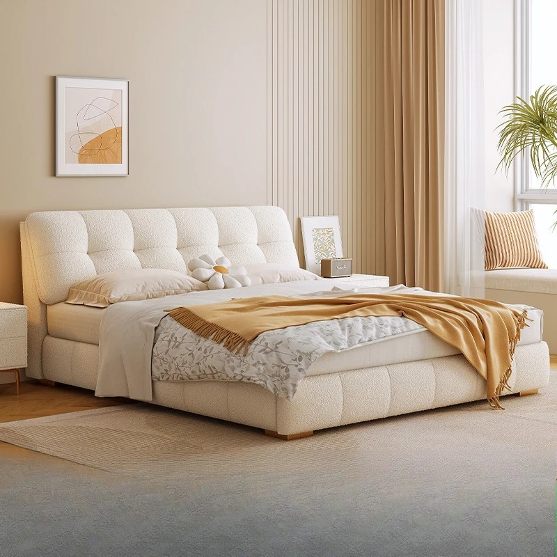 Nordic modern simple light luxury waterproof lamb wool fabric bed double master bedroom bed