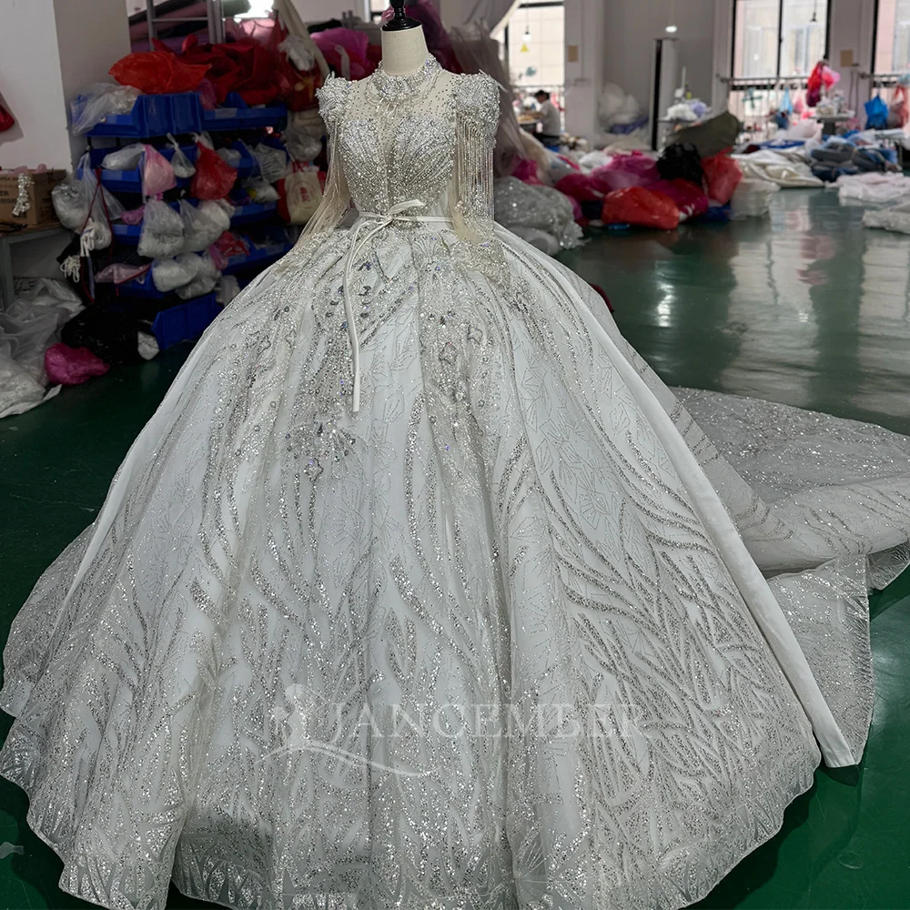 

Elegant Sparkly Glitter Wedding Dresses For Women 2025 Lace Up Back Long Sleeves Wedding Gowns Bridal Gowns Vestido De Casamento