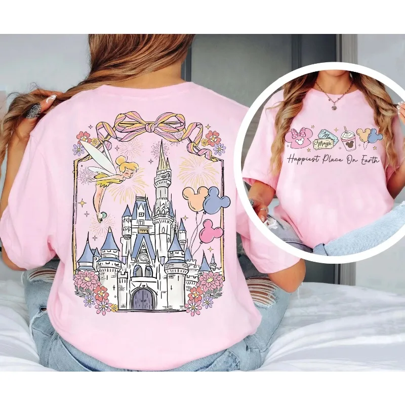 parent-child outfit  Summer Castle Oversized T-shirt High Quality 100% Cotton Comfort Colors Ivory Fairy Print Unisex Casual