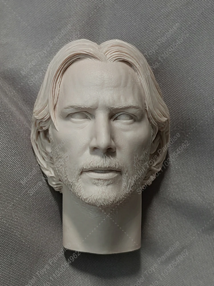 Unpainted 1/6 Men Soldier Killer Head Sculpt John Wick Keanu Reeves White Model Head Caring Fit 12inch Action Figure Body