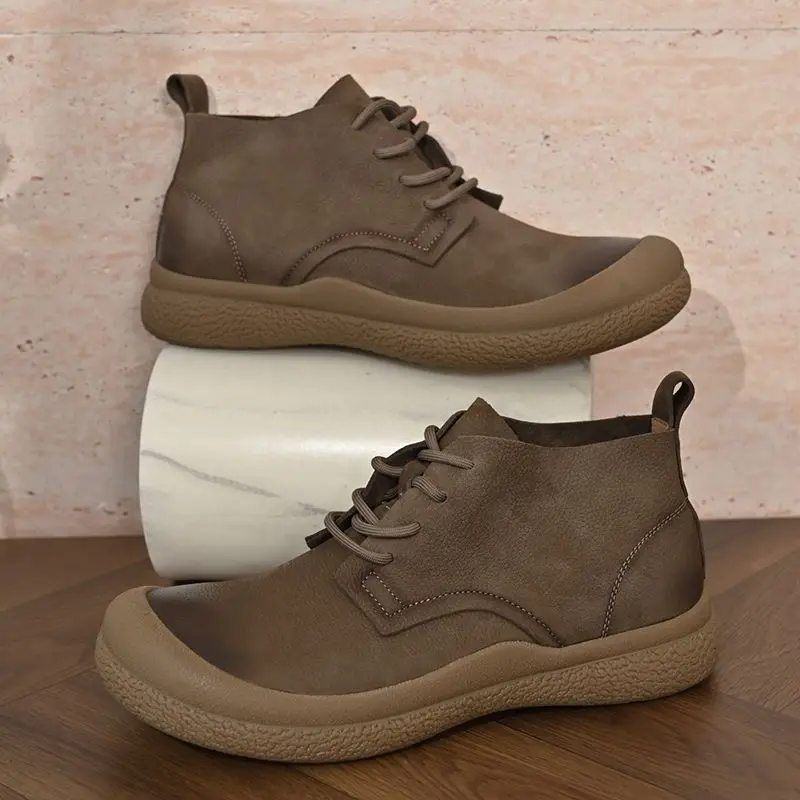 Botas de trabajo de cuero y ante LIHUAMAO, botas de estilo occidental, calzado informal para hombre, calzado para actividades al aire libre, botas de senderismo, para invierno.