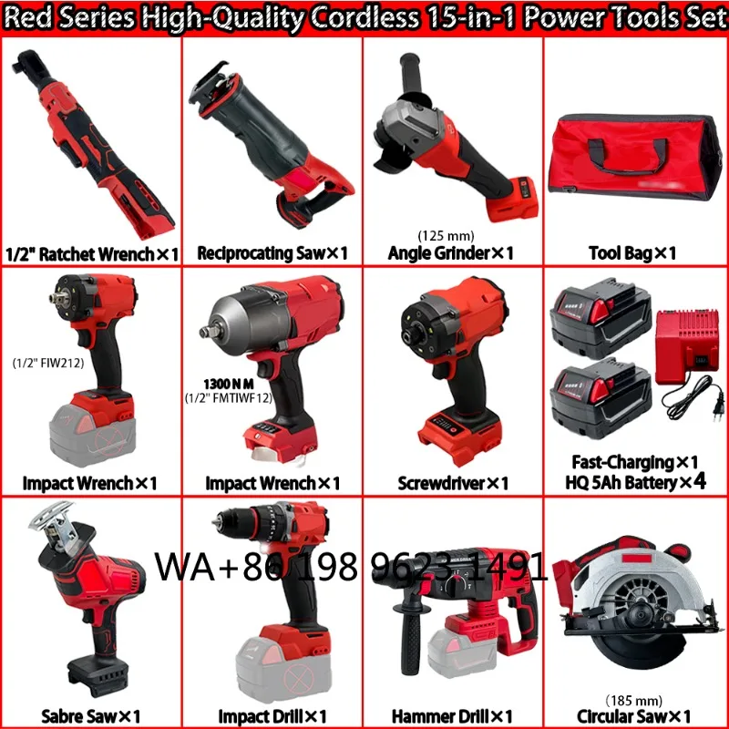 Portable Cordless Power Tool Set brushless tools including saw and grinder, durable 5Ah battery and charger for industrial work.