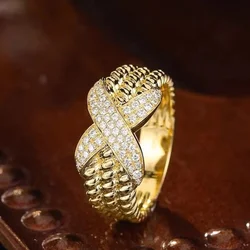 Huitan Luxury Cross Finger Rings for Women Sparkling Cubic Zirconia Engagement Accessories Jewelry Fashion Party Gifts for Lady