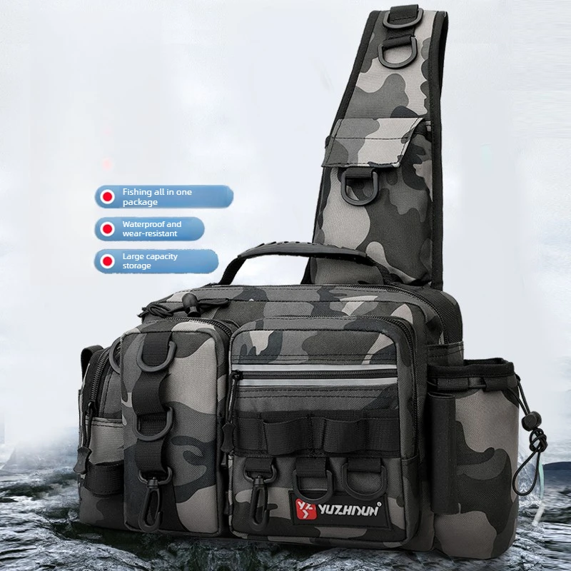 Lure Fishing Multifunctional Waist Pack, Waterproof Shoulder Crossbody Rod Bag, Outdoor Gear Carrier, Scratch-Resistant Durable