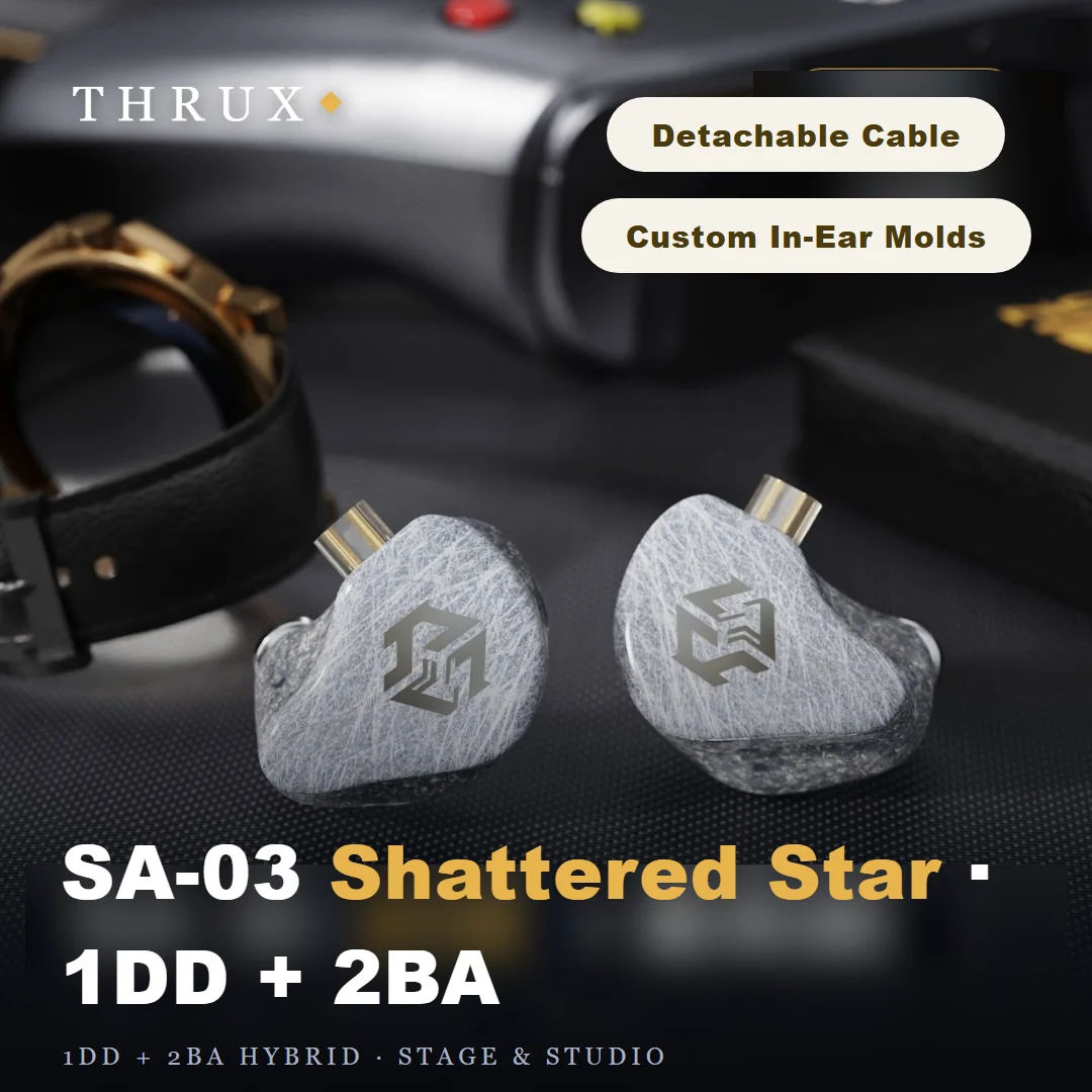 In Ear Monitors For Singers - THRUX 1DD 2BA トリプルドライバー搭載のインイヤーモニターヘッドホン。ステージモニター、IEMとして使用可能。歌手やミュージシャン向け。ケーブルは取り外し可能で、ノイズを遮断する機能付き。