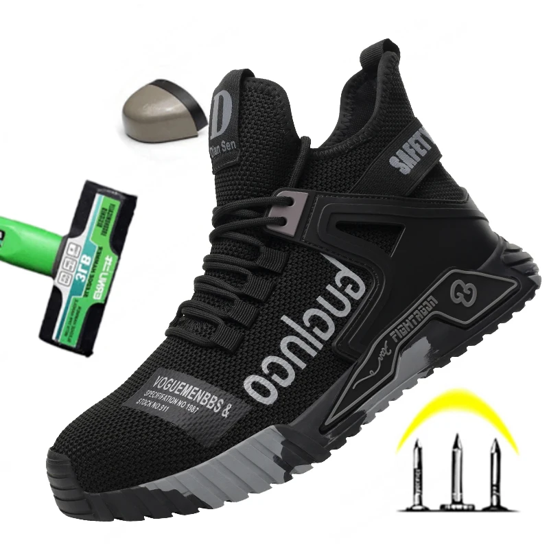 Safety Shoes Men High Top Steel Toe Cap Anti-smash Men Work Shoes Sneakers Puncture-Proof Indestructible Shoes Dropshipping