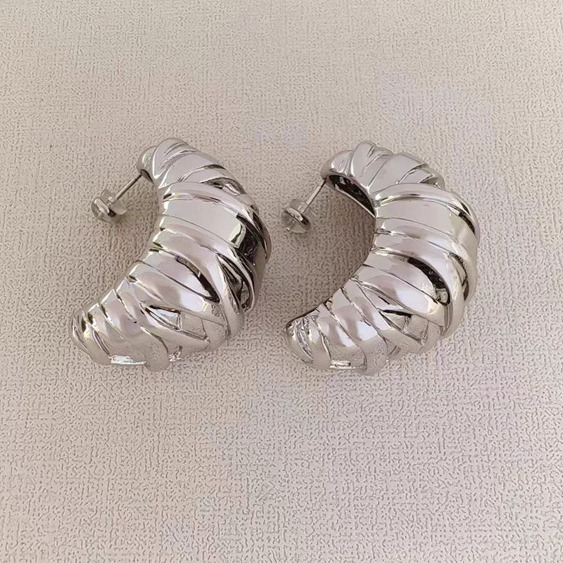 Brass With 18K Cutout Moon Hoop Earrings Women Jewelry Punk Party T Show Gown Runway Korean Japan INS