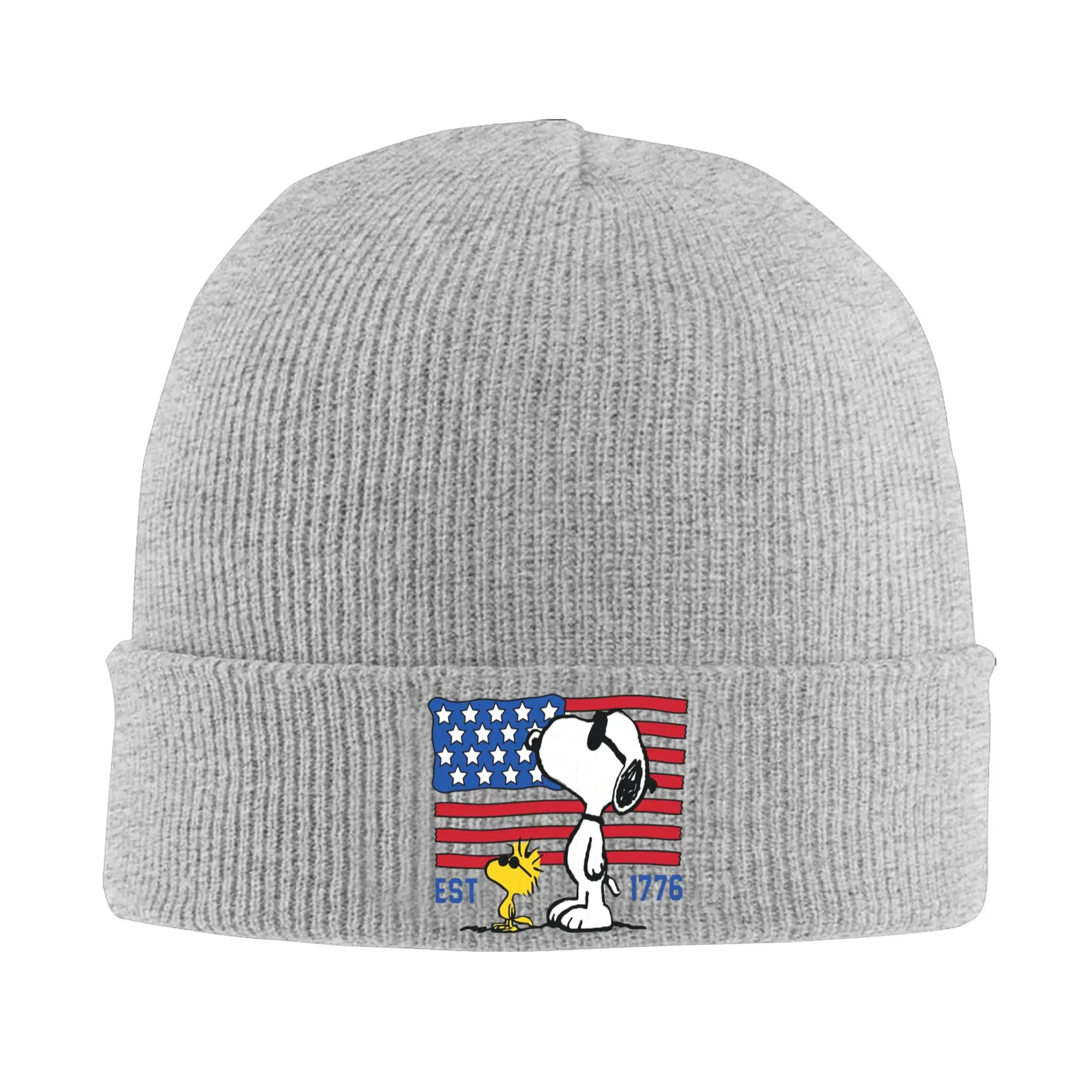 America 250th Anniversary Patriotic Snoopys Knitted Caps for Men Beanie Winter Hat Acrylic Funny 4th Of July Crochet Melon Cap