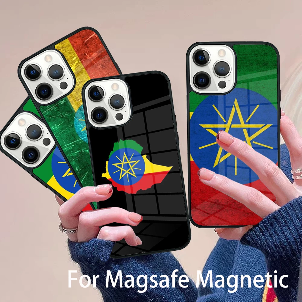 

Ethiopia Flag Phone Case Magesafe Magnetic Wireless Charge Cover For IPhone 16 11 12 13 14 15 Pro Max Plus Mini