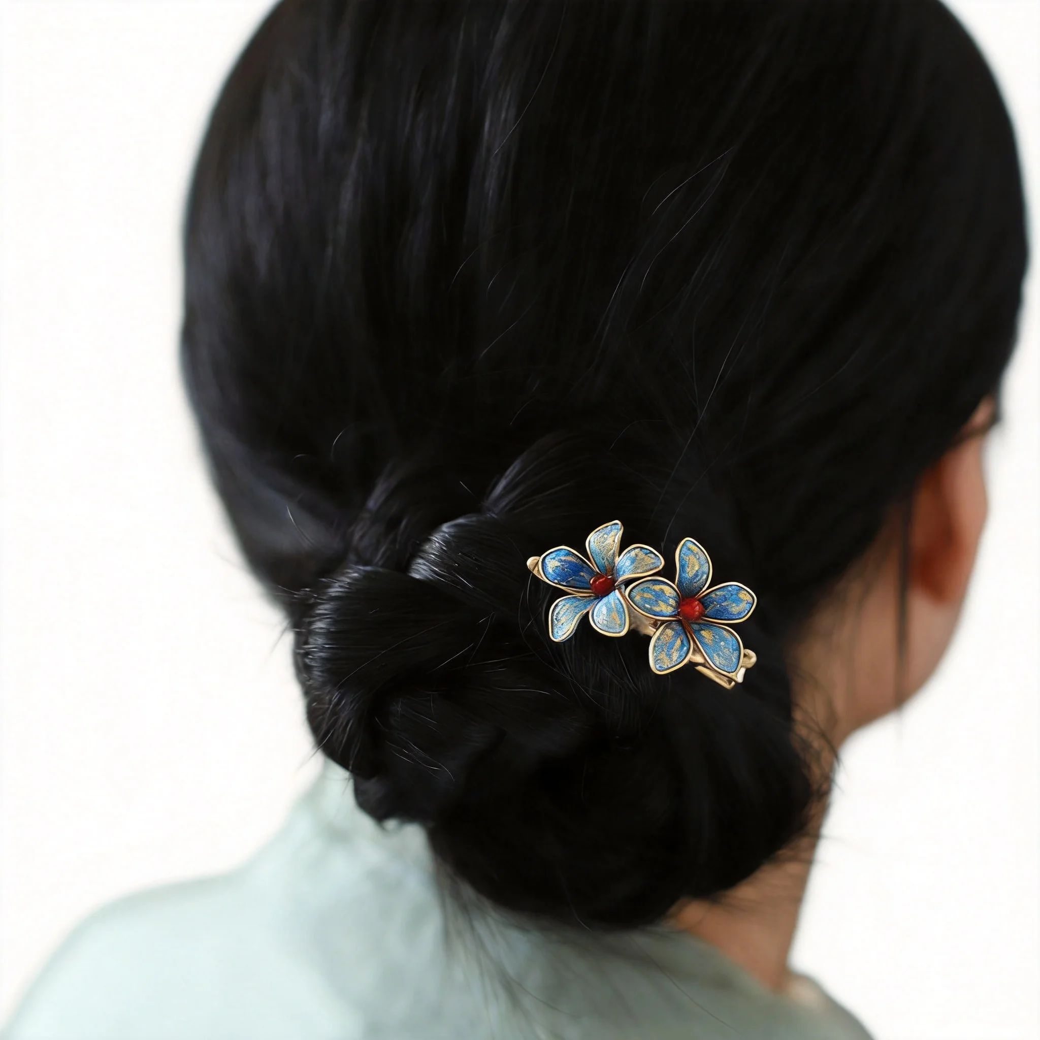 Chinese Style Vintage Lucky Blessing Blue Flower Hair Clip Traditional Hanfu Cheongsam Xiuhe Horse Face Skirt Hair Accessories