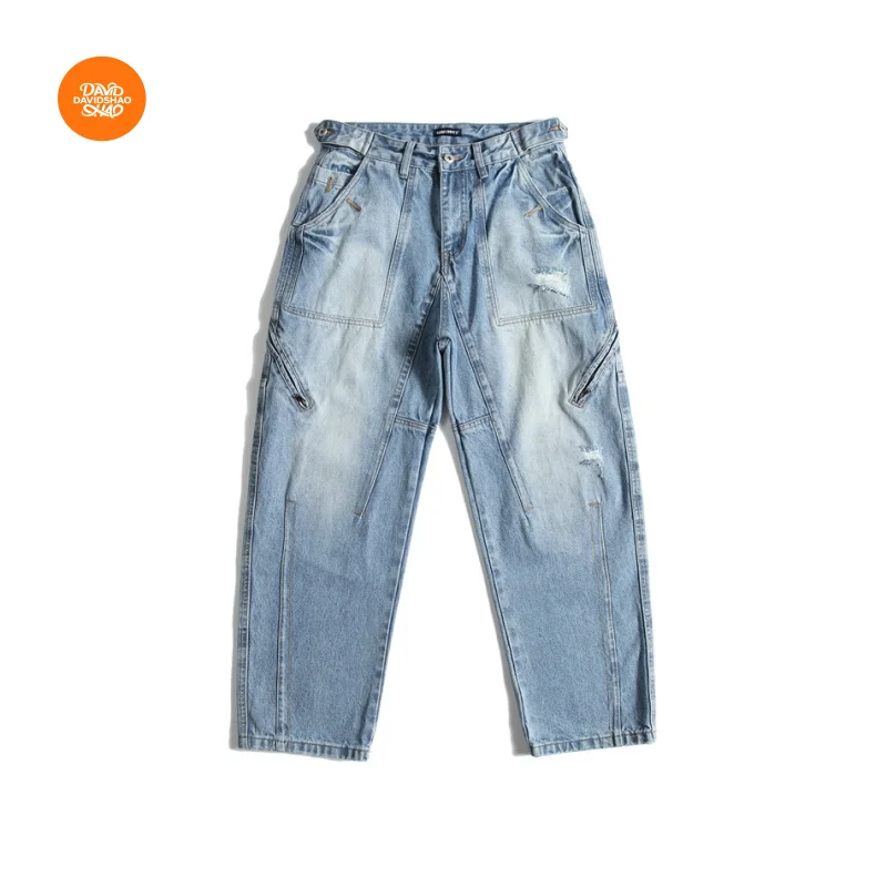 

DAVIDSHAO, размер ЕС, США, высокое качество, уличная одежда для улицы, роскошные мужские брюки в стиле ретро, тяжелая стирка, микроконусные брюки с несколькими карманами, рабочая одежда