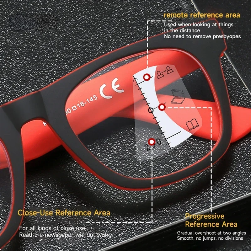Retro Large Square Progressive Multifocal Presbyopia Glasses Men's and Women's Comfortable Anti-blue Light Computer Glasses