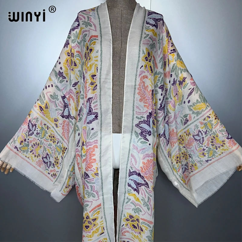 WINYI サマーアウトフィット 着物 アフリカ レトロプリント ビーチカバーアップ ムスリムドレス カーディガン ビーチウェア レディース アバヤ ドバイ ラグジュアリー カフタン