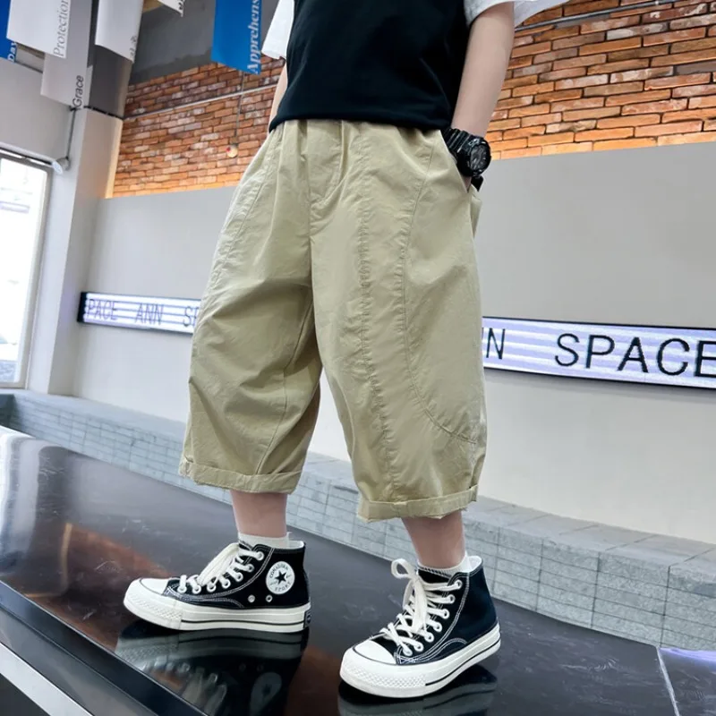 

Boys Pants Summer Elastic Waist Capri Cargo Pants Cool Streetwear Children Clothes 2026 Sport Casual Breathable