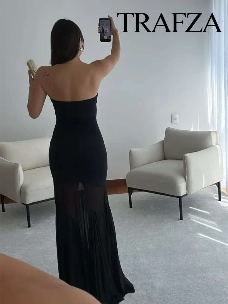 

HH Woman Autumn Fashion Vintage Solid Slim Pleated Beach Party Sleeveless Dress Female Temperament Sexy Backless Long Dress