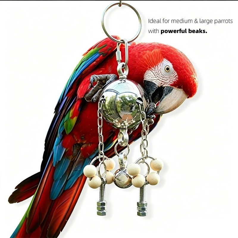 Medium & Large Parrot Chewing Toy with Stainless Steel and Wooden Beads for Macaw, African Grey Parrot