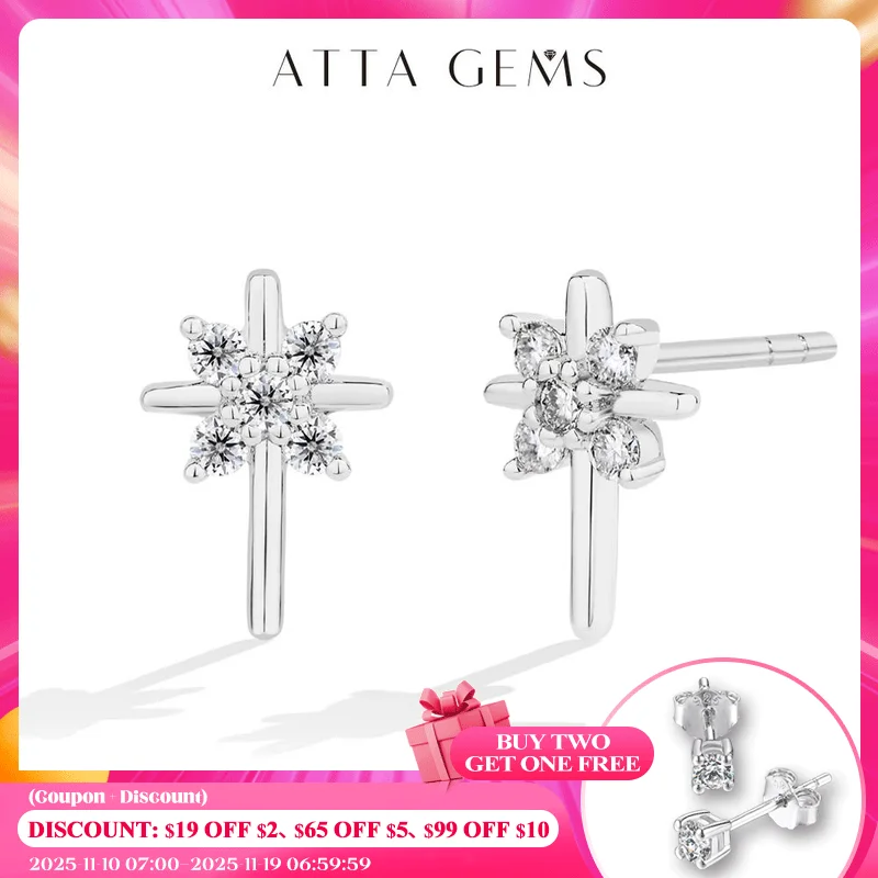 

Attagems Snowflake Moissanite Earrings DVVS1 Real 925 Sterling Silver 18K Gold Plated for Women Wedding Engagement Party Jewelry