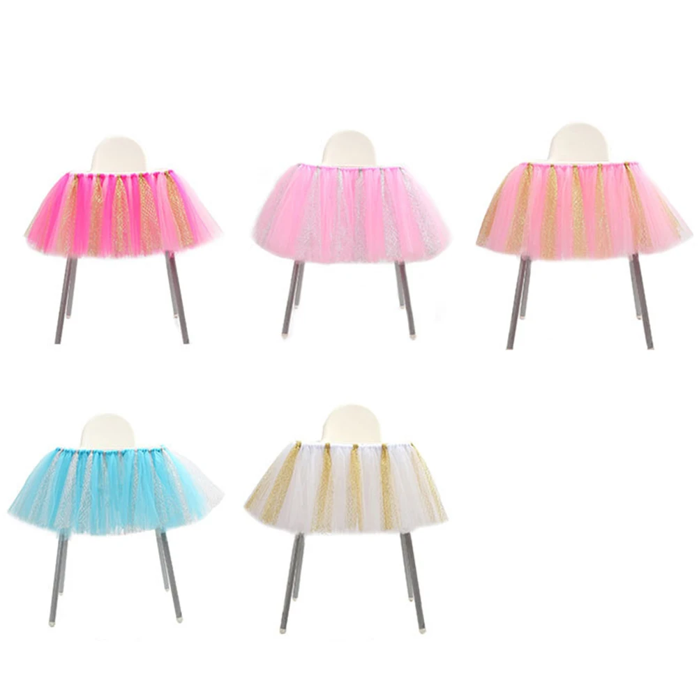 

Dining Chair Skirt Baby Round Table Shower Decor Pink High Chairs Reusable Eco Friendly Non Toxic Material Safe Glitter Tulle No