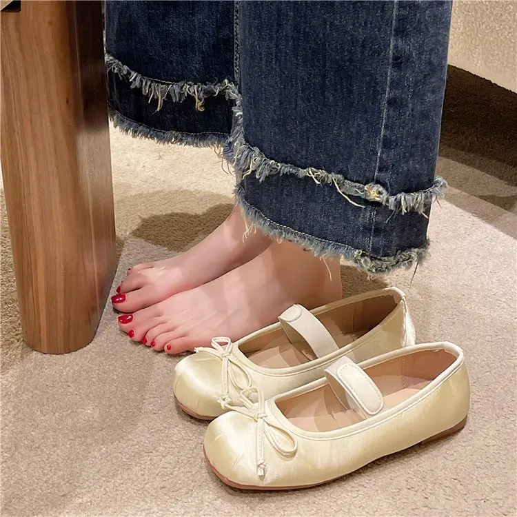 Fashion Casual Shoes Spring Dress Walking Loafers Women Shoe Shallow Sweet Bow Comfortable Ballet Flats Women\'s Sandals 2024