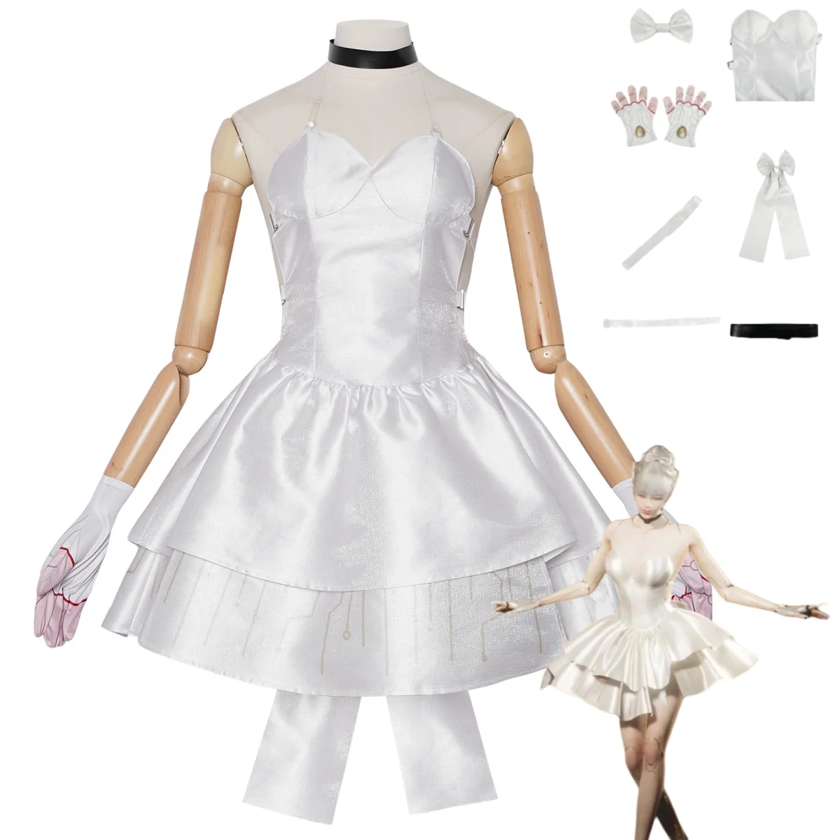 

New Game Once Human Luna Moth Cosplay Costume White Tube Top Wedding Dress Lolita Woman Sexy Carnival Christmas Suit