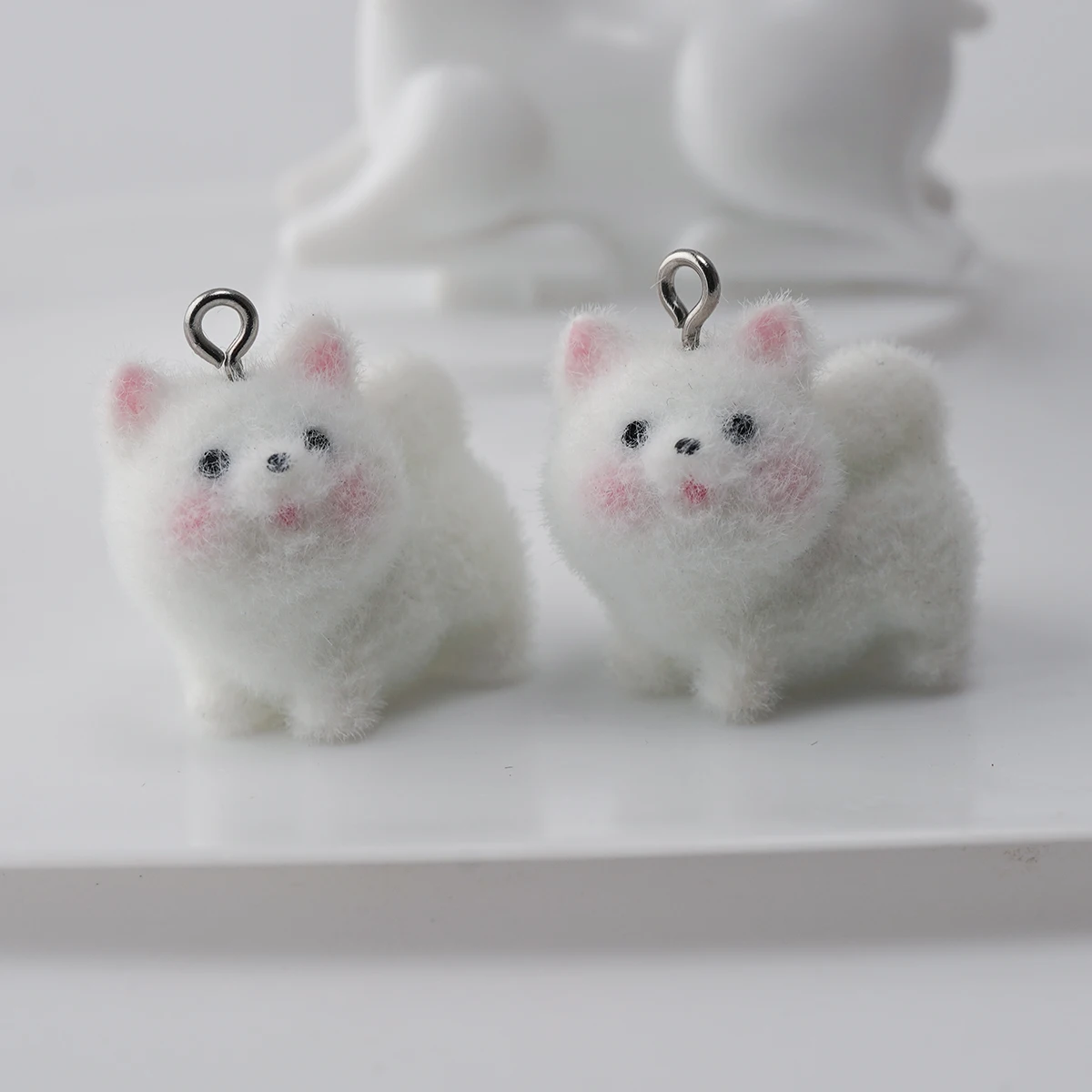 20pcs New Flocking resin Dog Charms Cartoon Plush Doll Pendant For Bag Keychain Earring DIY Crafts Jewelry Make Accessories