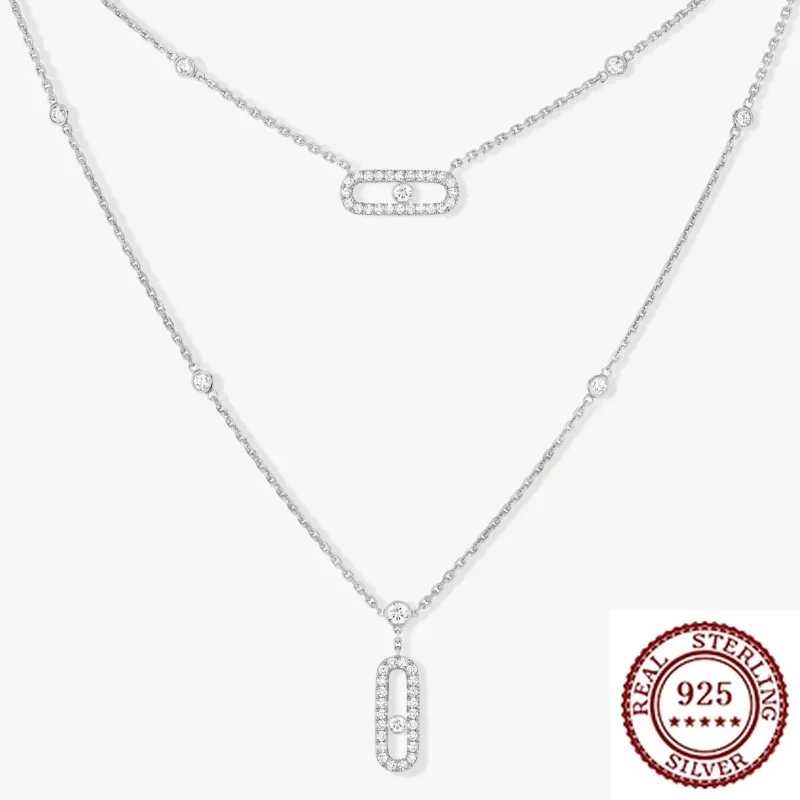 

Conjunto De Anel Duplo Para Mulheres, Colar De Diamantes, Presente Final Alto, Prata Esterlina 925, Luxo, Novo, S925MOVE