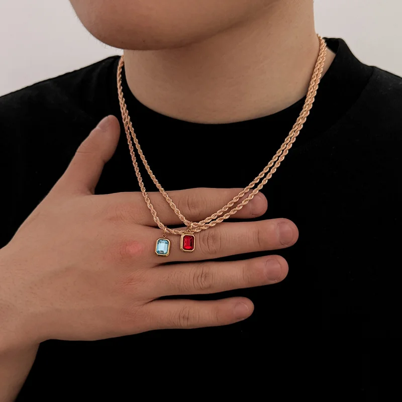 Stainless Steel Men’s Necklace Choker High End Feeling Cubic Zirconia Vintage Niche Design Light Luxury Jewelry