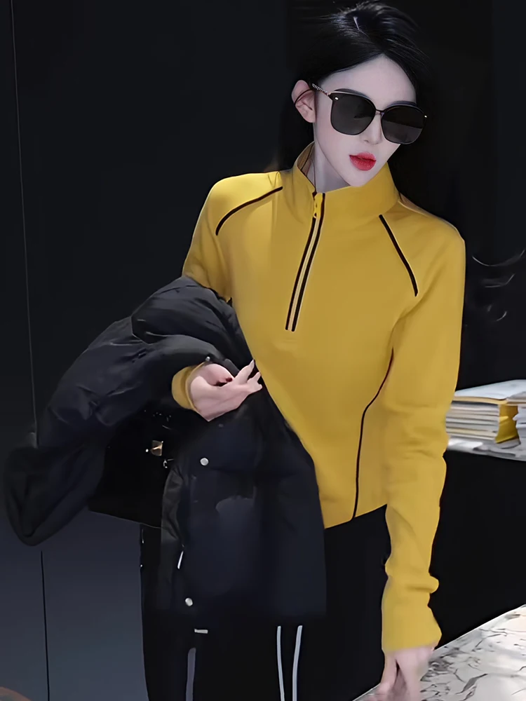 

Женская модная толстовка Slim Fit с цветными блоками и длинными рукавами, осенне-зимняя новинка, базовая кофта в корейском стиле для повседневной носки