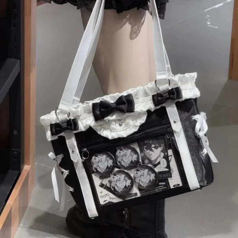 Y2K Aesthetic Bow Itabag Tote Bag Sweet College PU Shoulder Bag Anime Millet ItaBag Japanese High Capacity Ribbon Itabag New