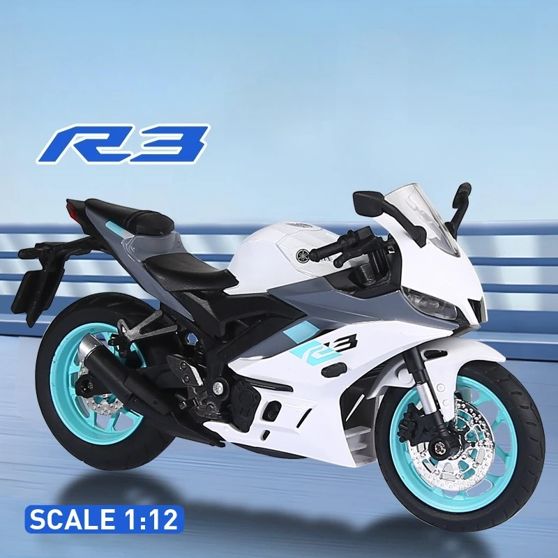 โมเดลรถมอเตอร์ไซค์จำลองอัลลอยด์ 1:12 R3 พร้อมเสียงและแสง ของเล่นสะสม ของตกแต่ง ของขวัญวันเกิดสำหรับเด็ก
