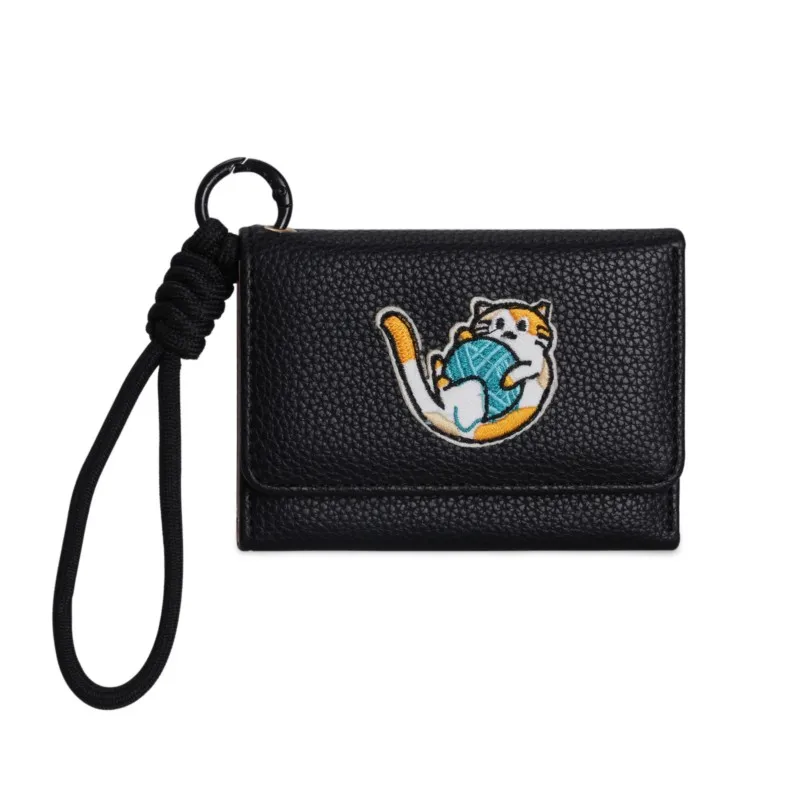 Cute cat lanyard wallet for women,simple ladies' coin purse,three-fold multi-slot card case,tarjeteros mujer,billeteras mujer