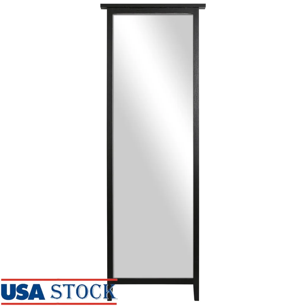 

Sleek Black Finish Floor Mirror 24x68 Inches Sturdy Construction Anti-Tip Hardware Elegant Design Bedroom Dressing Room Hallway