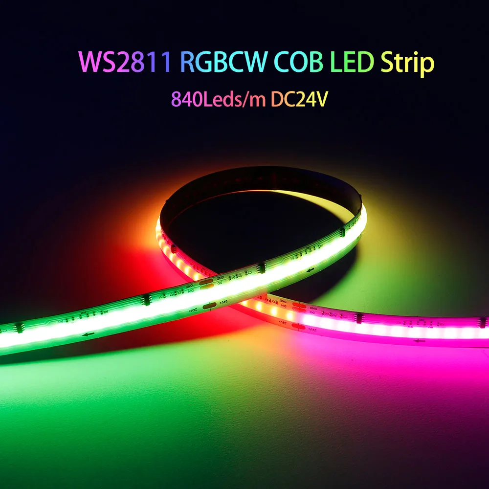 WS2811 FCOB SPI RGBCCT LED Light Strip Adresowalna 840 diod LED/m RGBCW Dream Color High Flexible FOB COB 12mm Lights Tape RA90 DC24V