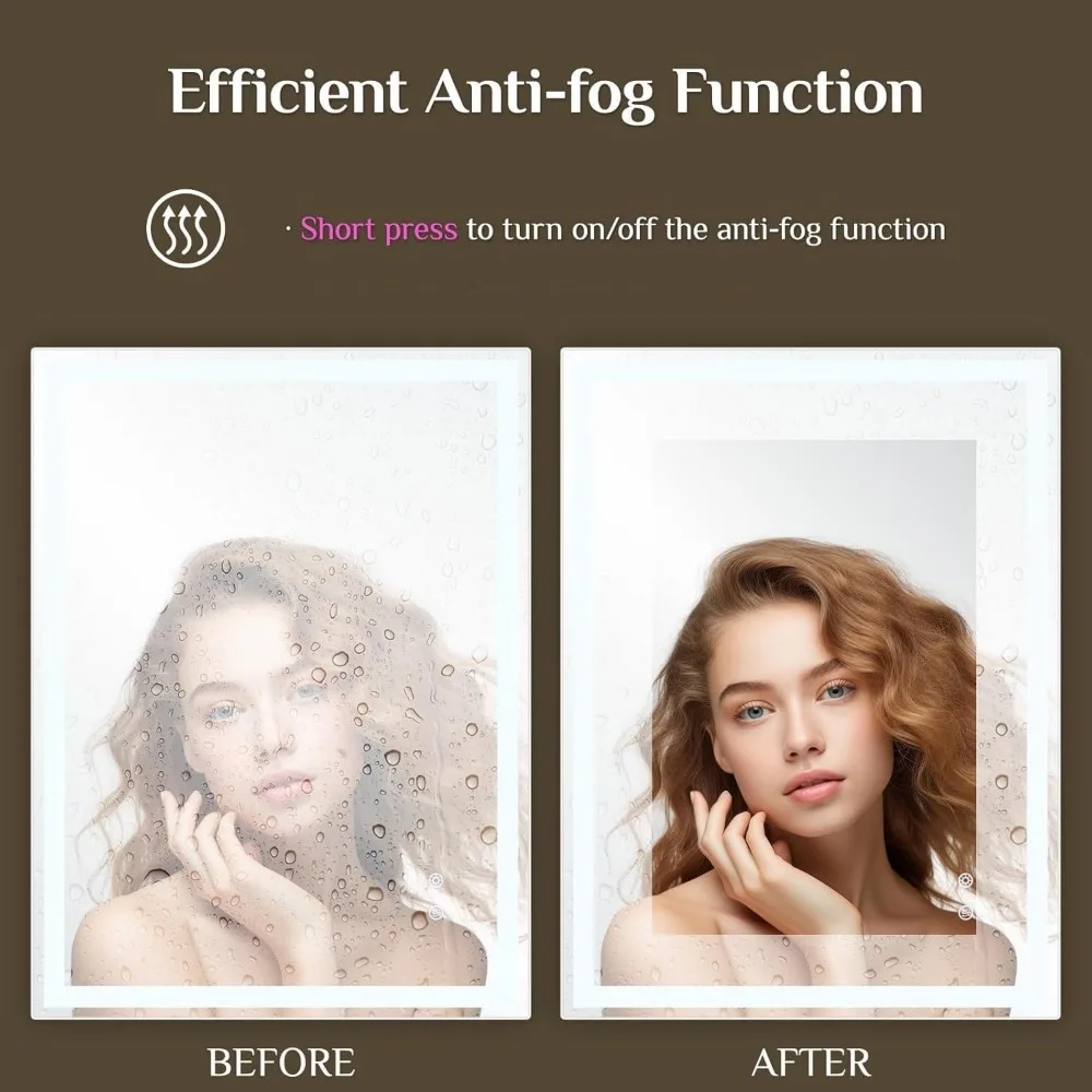 Grande espelho de maquiagem iluminado por LED meia lua, 51x35cm, sem neblina, adequado para banheiro e entrada