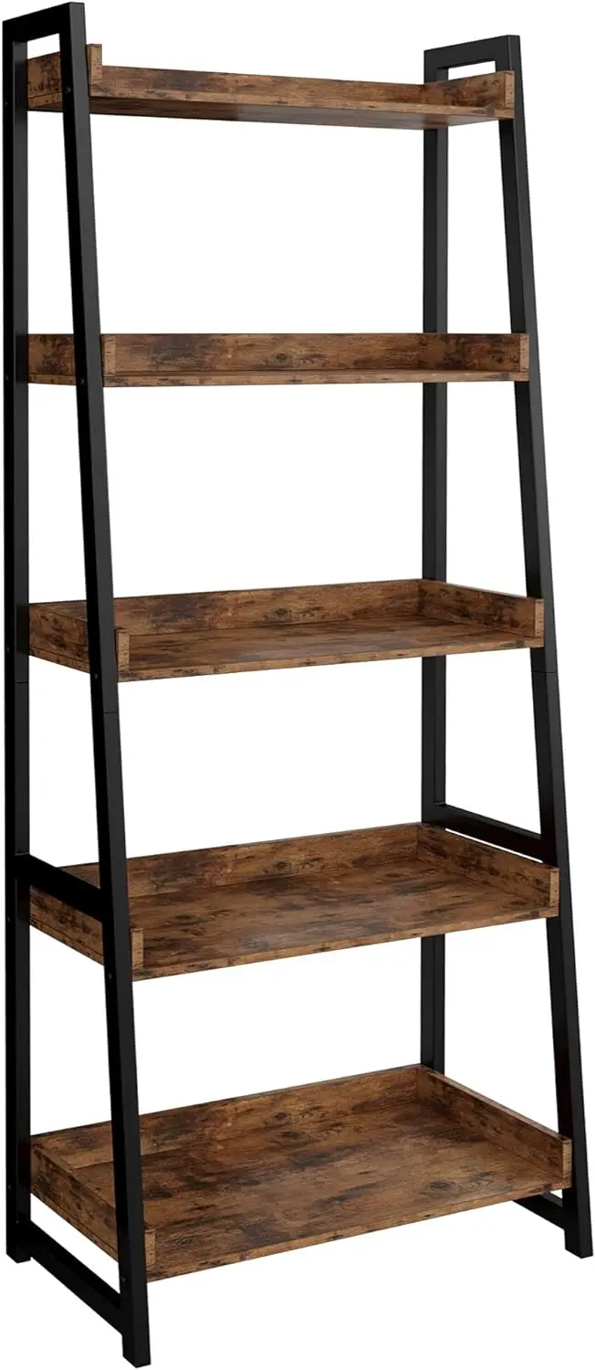 

IRONCK Industrial Bookshelf 5-Tier, Bookcase Ladder Shelf, Storage Shelves Rack Shelf Unit, Accent Furniture Metal Frame,