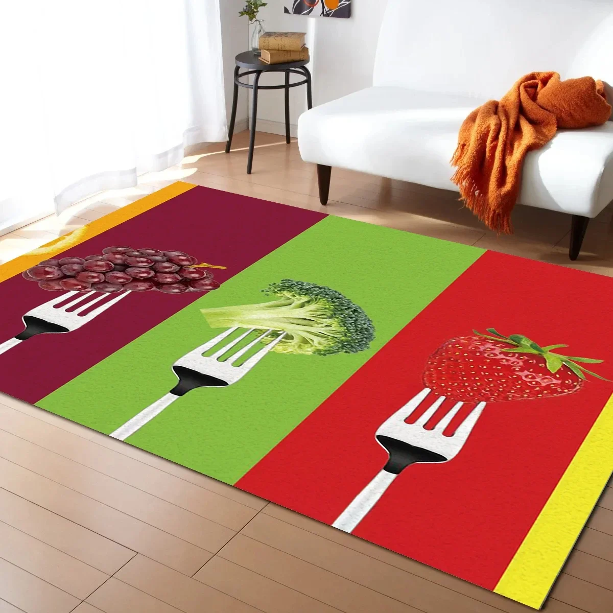 Sweet Fruit Vegetable Fork Pattern Living Room Carpet Coffee Table Floor Mat Study Bedroom Bedside Home Decor Area Rugs Doormat