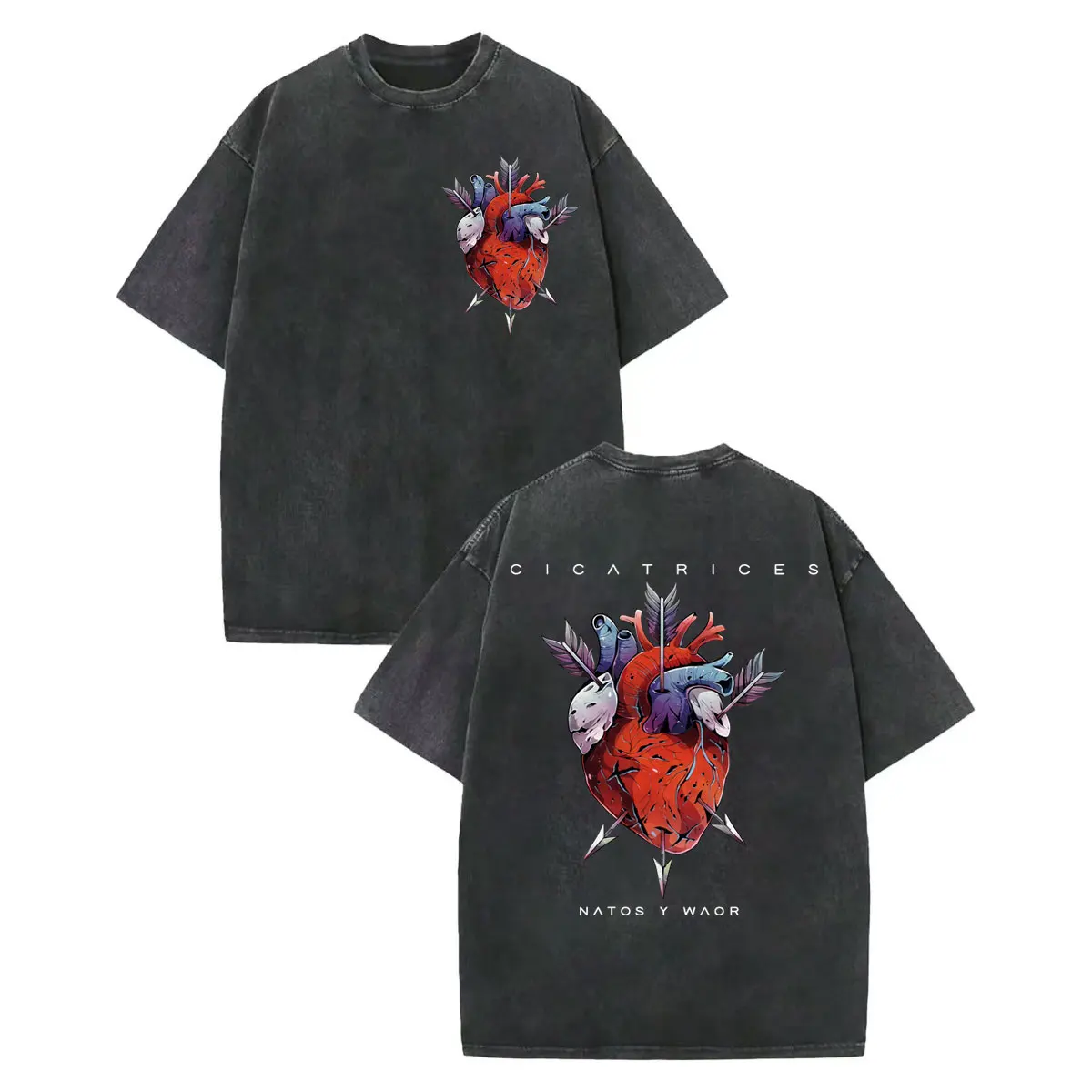 

Vintage Washed Rap Duo Natos Y Waor T-shirts Music Album Cicatrices Graphic T Shirts Men Women Clothing Hip Hop Fashion T-shirt