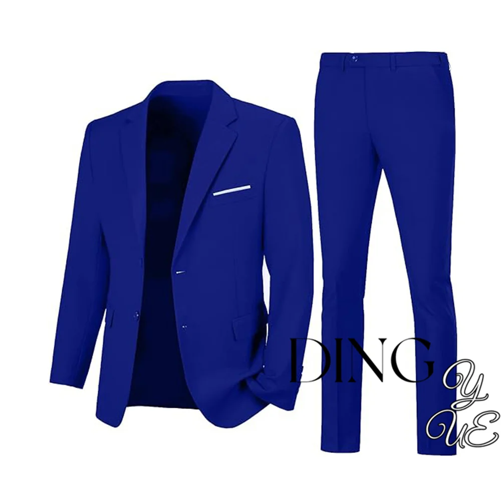 Mens Slim Fit 2 Piece Suit Two Button Notched Lapel Solid Suit Jacket Pants Set Tuxedo for Prom 2024 Wedding Suits For Men