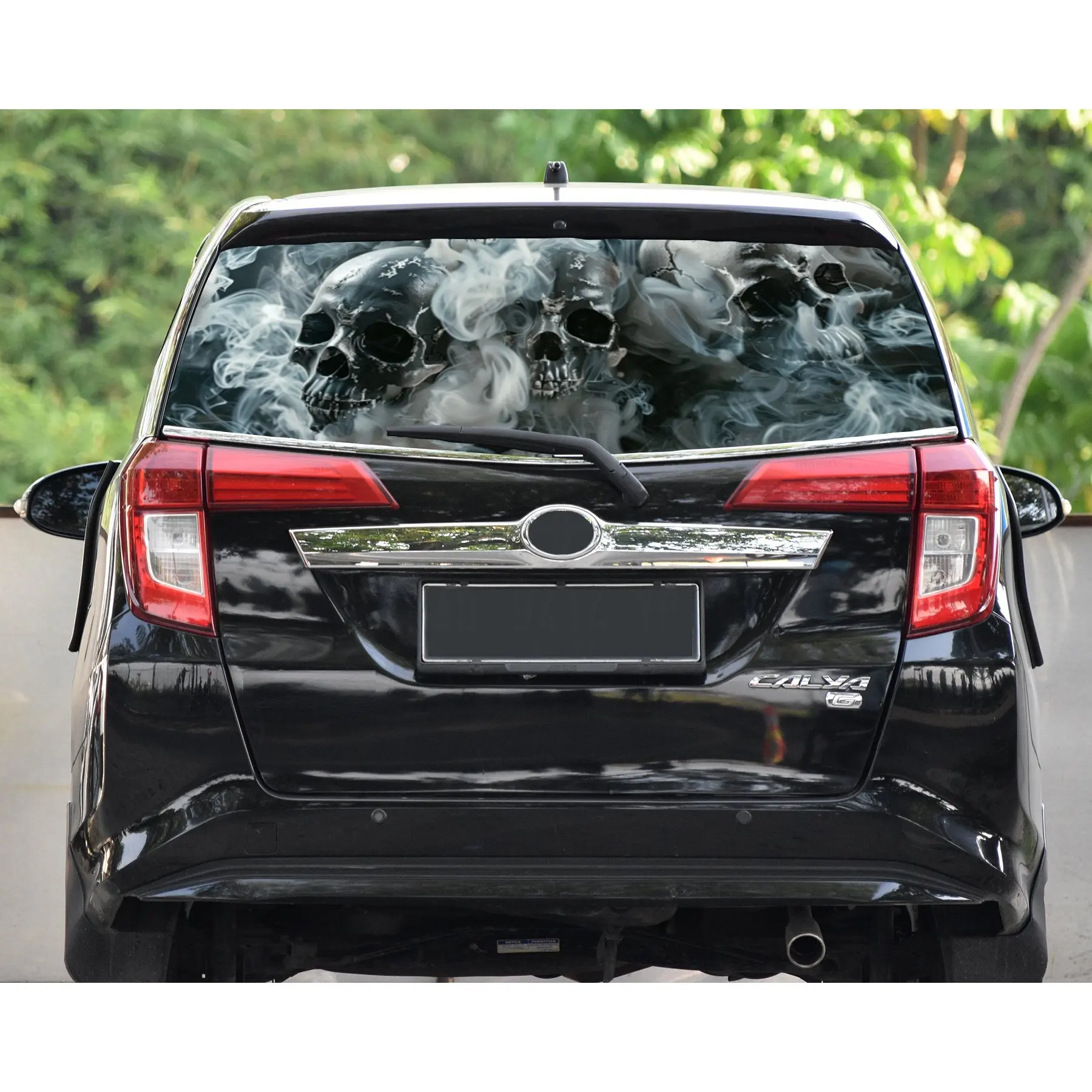 غلاف فينيل للسيارة مثقوب من مادة PVC للدخان الداكن والجمجمة، تصميم معزز للخصوصية للنافذة الخلفية، ملصق زجاج السيارة الأمامي الخلفي لـ M #3