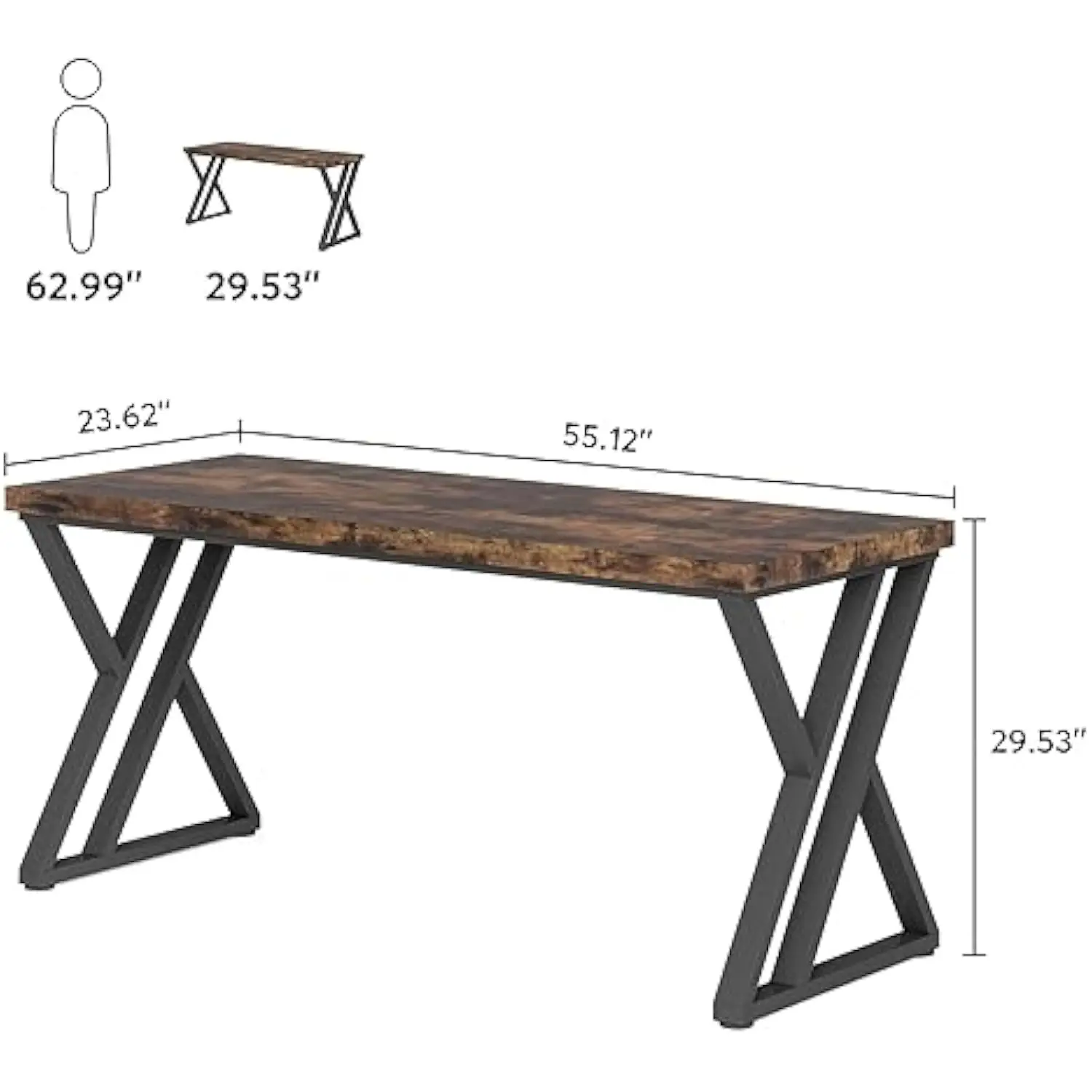 Writing Computer Desk, 55 inch Heavy Duty Study Desk with Z-Shaped Metal Leg, Modern Simple Home Office Computer Desk, Rustic