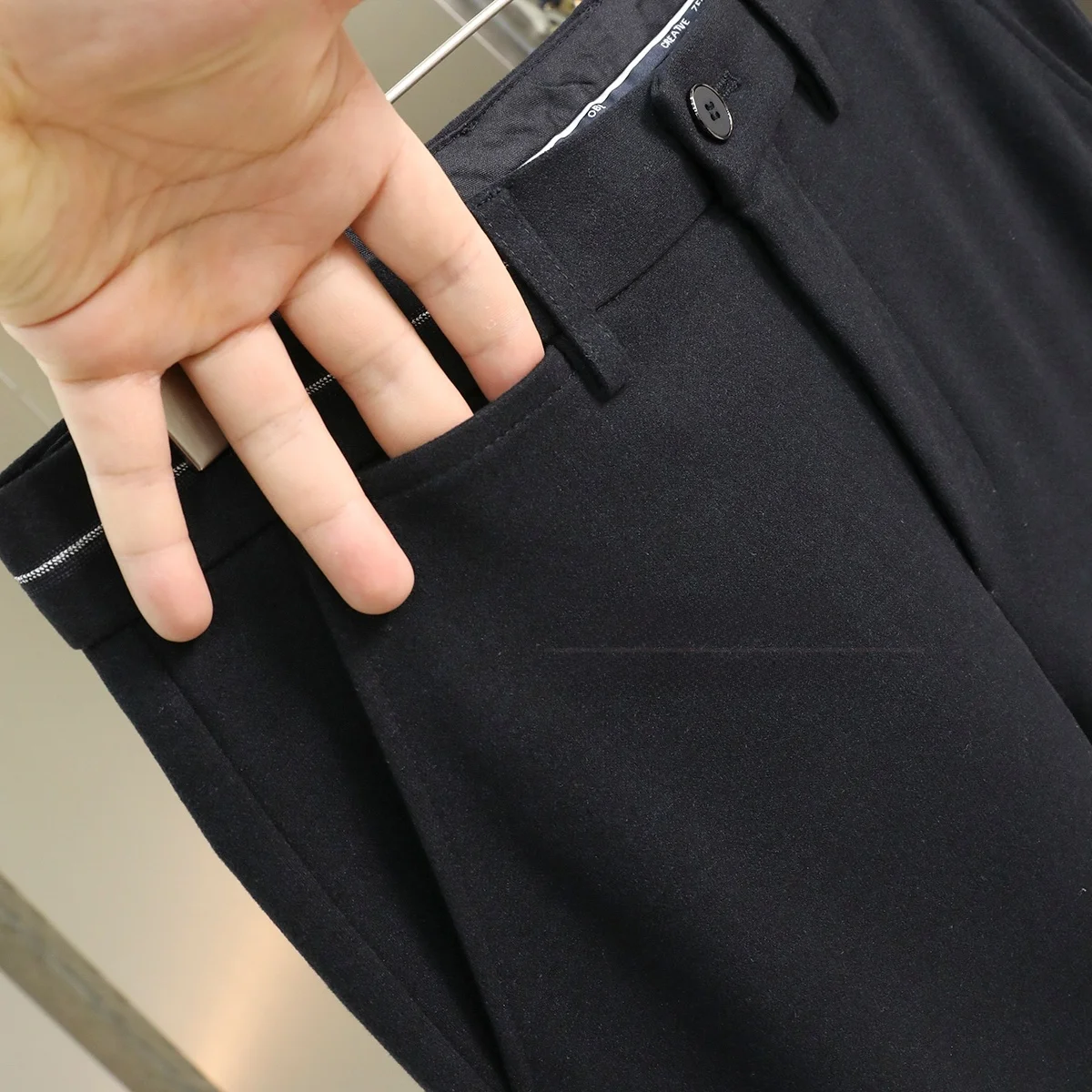 

Мужские повседневные прямые шерстяные брюки из смесового переработанного волокна, несминаемые, не требующие глажки, модные городские, осенне-зимние