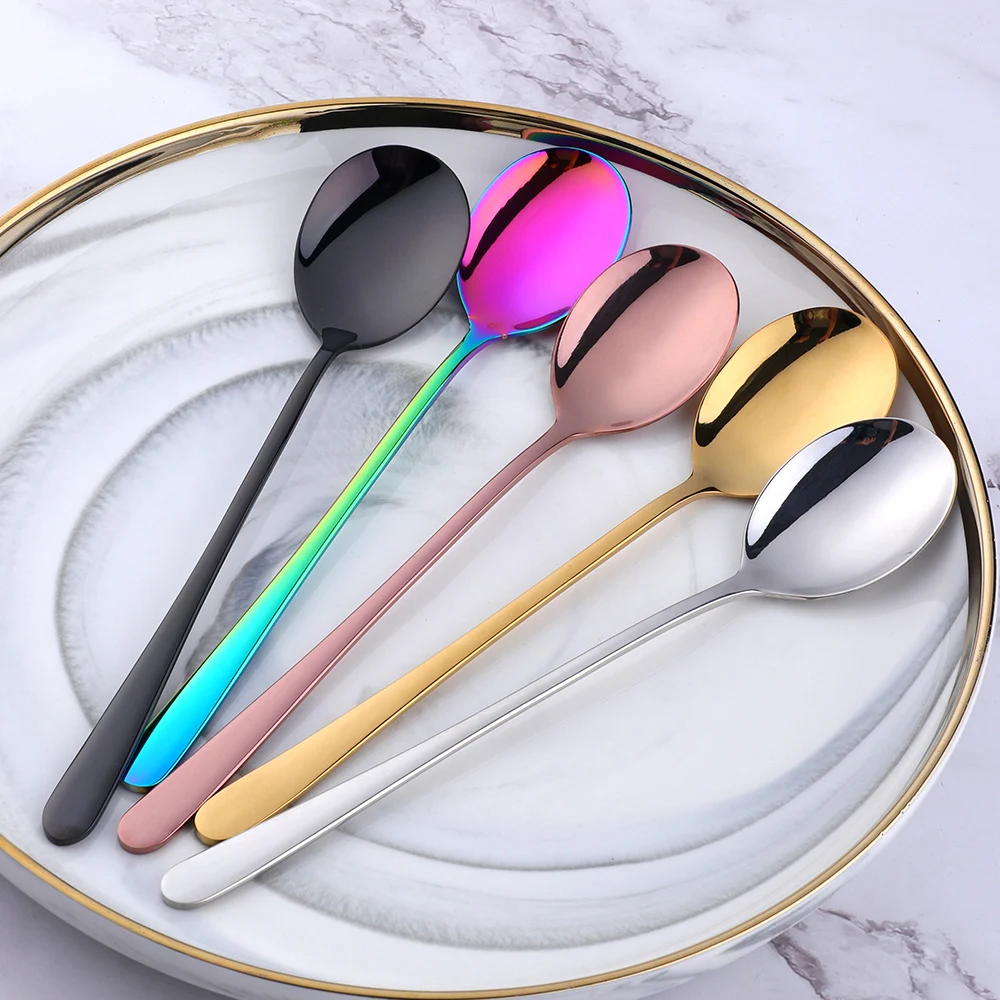 4PCS Stainless Steel Ice Cream Spoon Iridescent Rainbow Korean Spoon Dessert Tea Coffee Gold Silver Colorful Scoops Cutlery Set